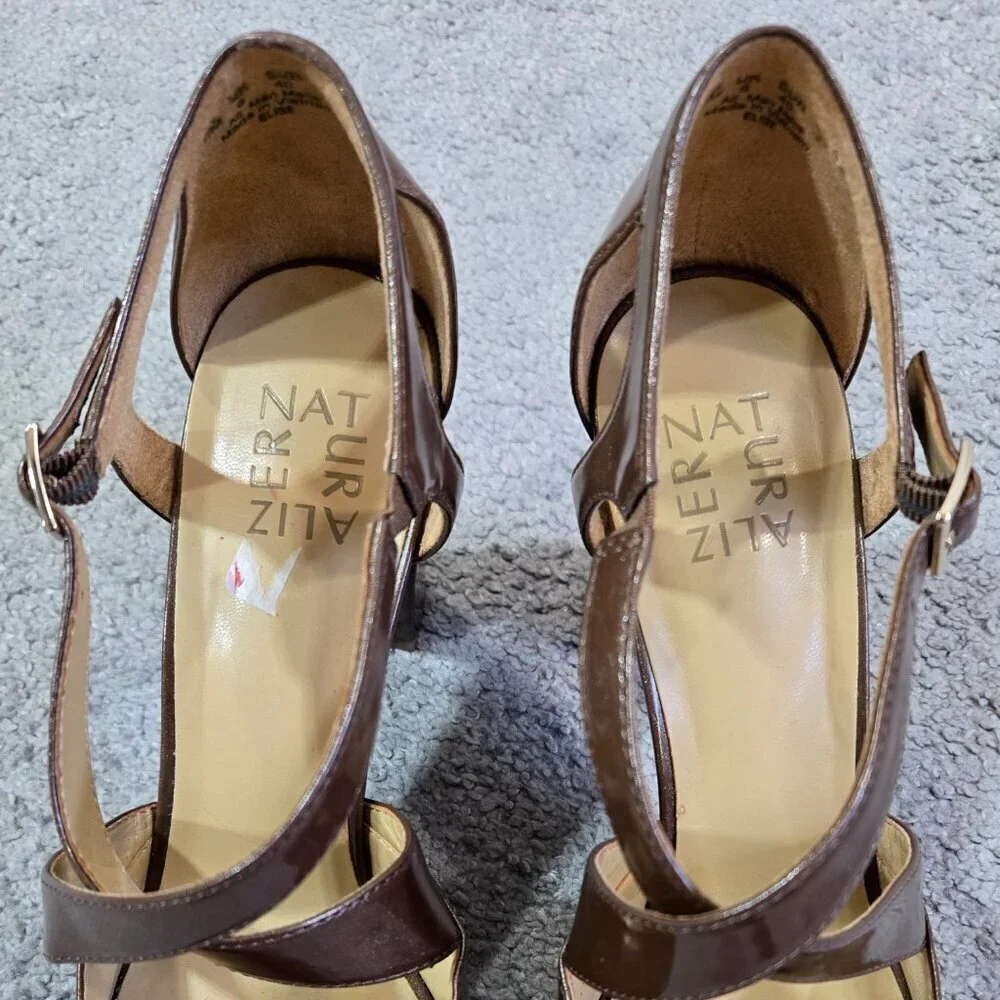 Naturalizer Elise Brown Criss Cross Strap Platform Heels Shimmering Party